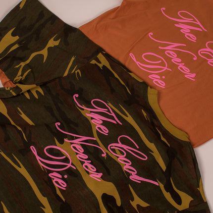 "The Cool Never Die" Badge Tee (Camo & Brown)